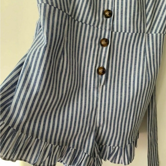 Brave Soul Blue White Stripe Button Playsuit hotpants Size S 8 UK - Picture 2 of 7